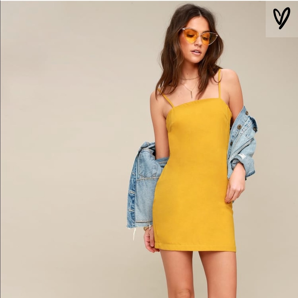 Lulu’s mustard yellow shift dress tie back